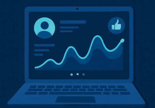the image of a laptop showing waves signifying increment in sales